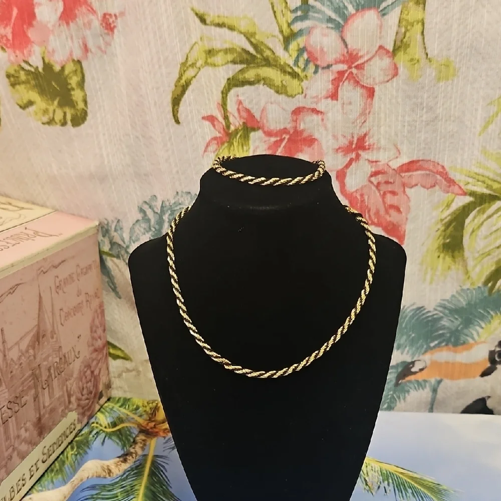 Trifari Twisted  Gold and Black Rope Necklace and Bracelet Set